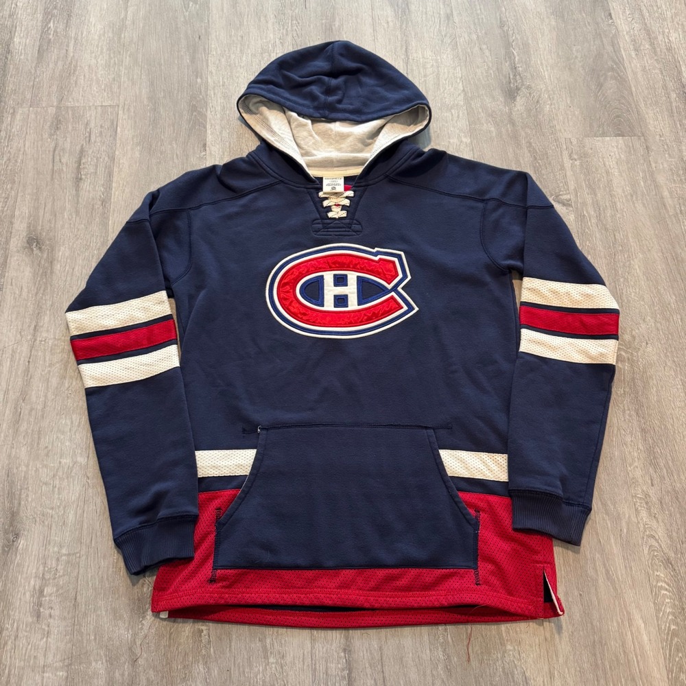 CCM Montreal Canadiens NHL Lace Up Hoodie Navy Blue Red White youth XL 18